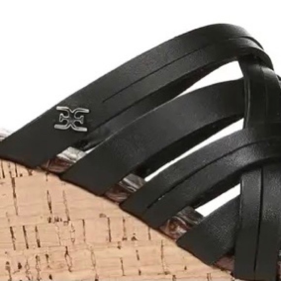 Sam Edelman Devon Wedge Leather Sandal Black 9 - Picture 7 of 7